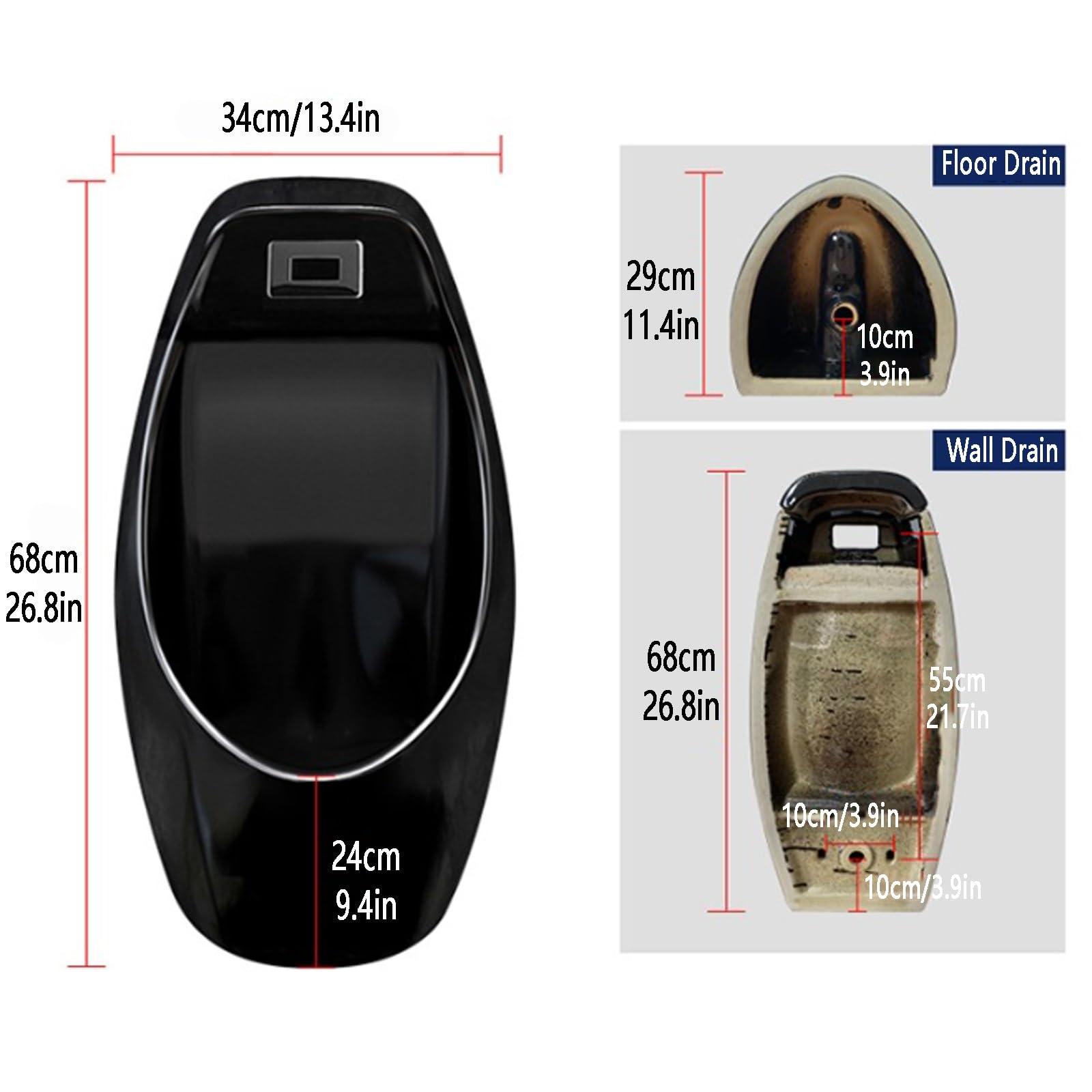 Urinario de cerámica automático con sensor para hombres,Urinario con inteligente sensor de pared,Urinario antisalpicaduras para hombres doméstico/comercial,Para casas particulares, hoteles(Wall Drain)