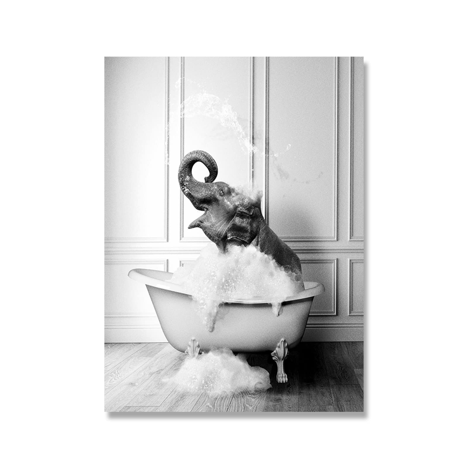 Animal Negro Blanco Pared Arte Impresiones Elefante Cebra PingüInos Jirafa Poster Impresiones Lienzo Pintura Poster NóRdico Cuarto De BañO Hogar Decoracion Sin Marco 20×30cm×4pcs