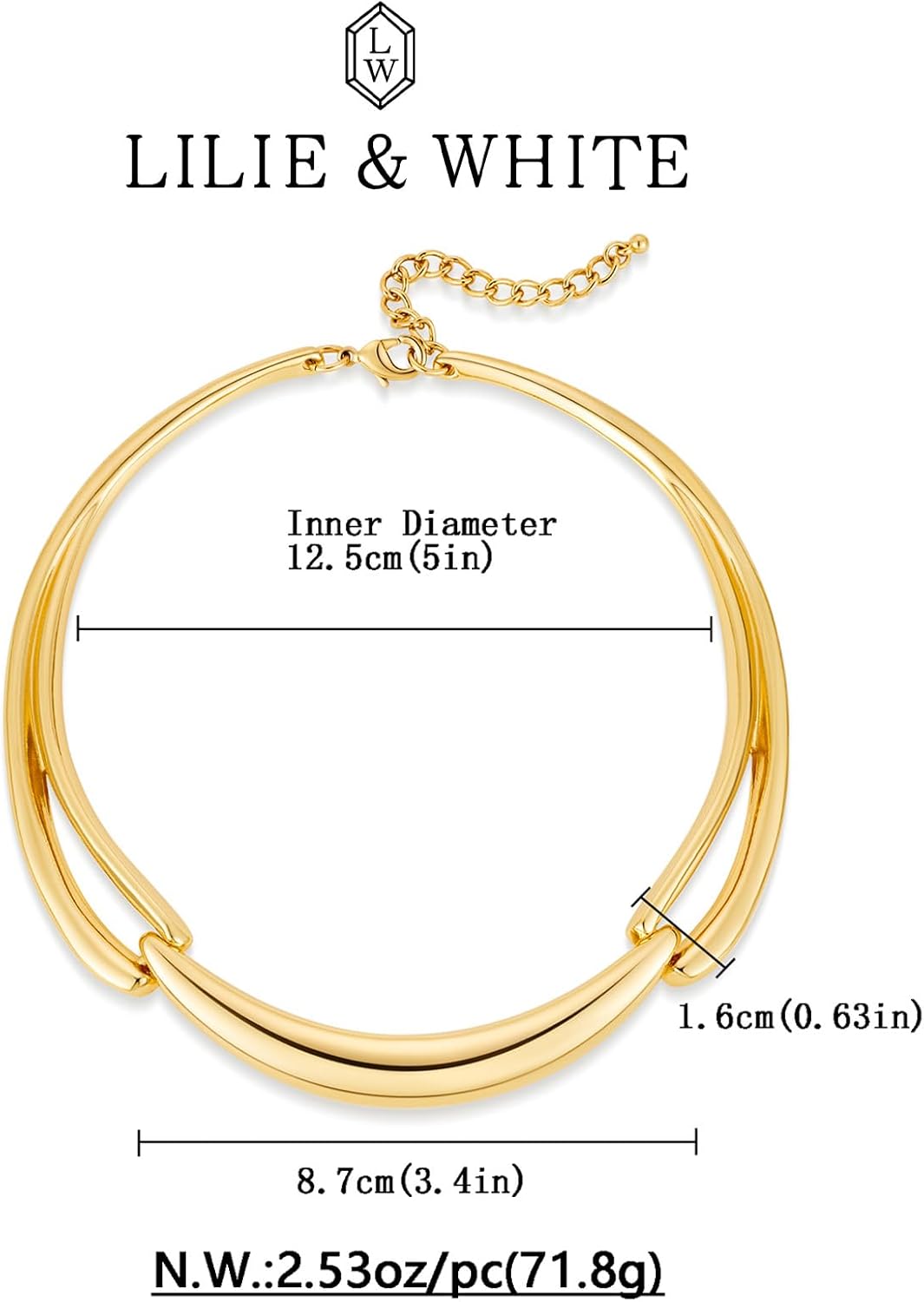 LILIE&WHITE Gold Hammer Collar Necklace Curved Bar Collar Necklaces For Women Trendy Statement Necklace Non Tarnish Fashion Jewelry Gift - Image 6