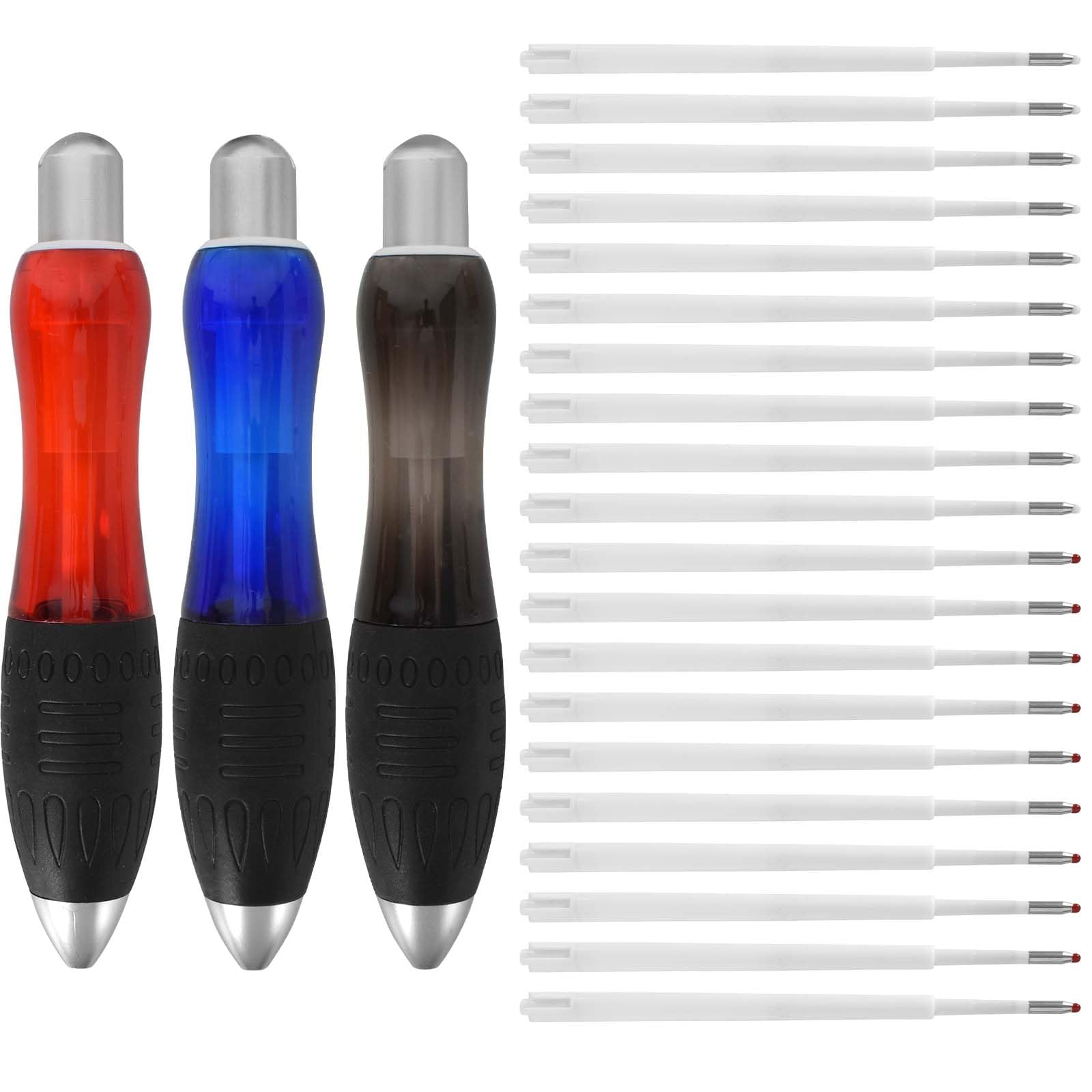 3 Pack Large Grip Ballpoint Pens with Lanyards and 20 Replacement Refills