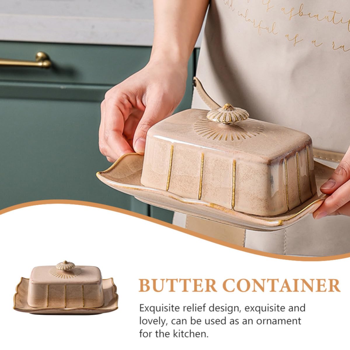 Healeved Plateau à Beurre Réduisant Odeurs Réfrigérateur avec Couvercle Khaki en Céramique Accessoire la Cuisine Polyvalent pour Hôtels et Restaurants