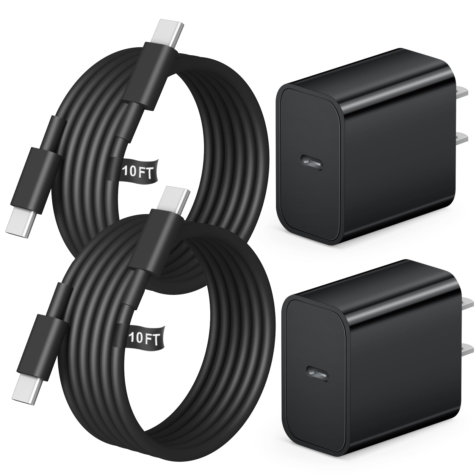 2+2Pack iPhone Duo 18 17 16 15 Charger Apple Charger & 10ft Cable-Black