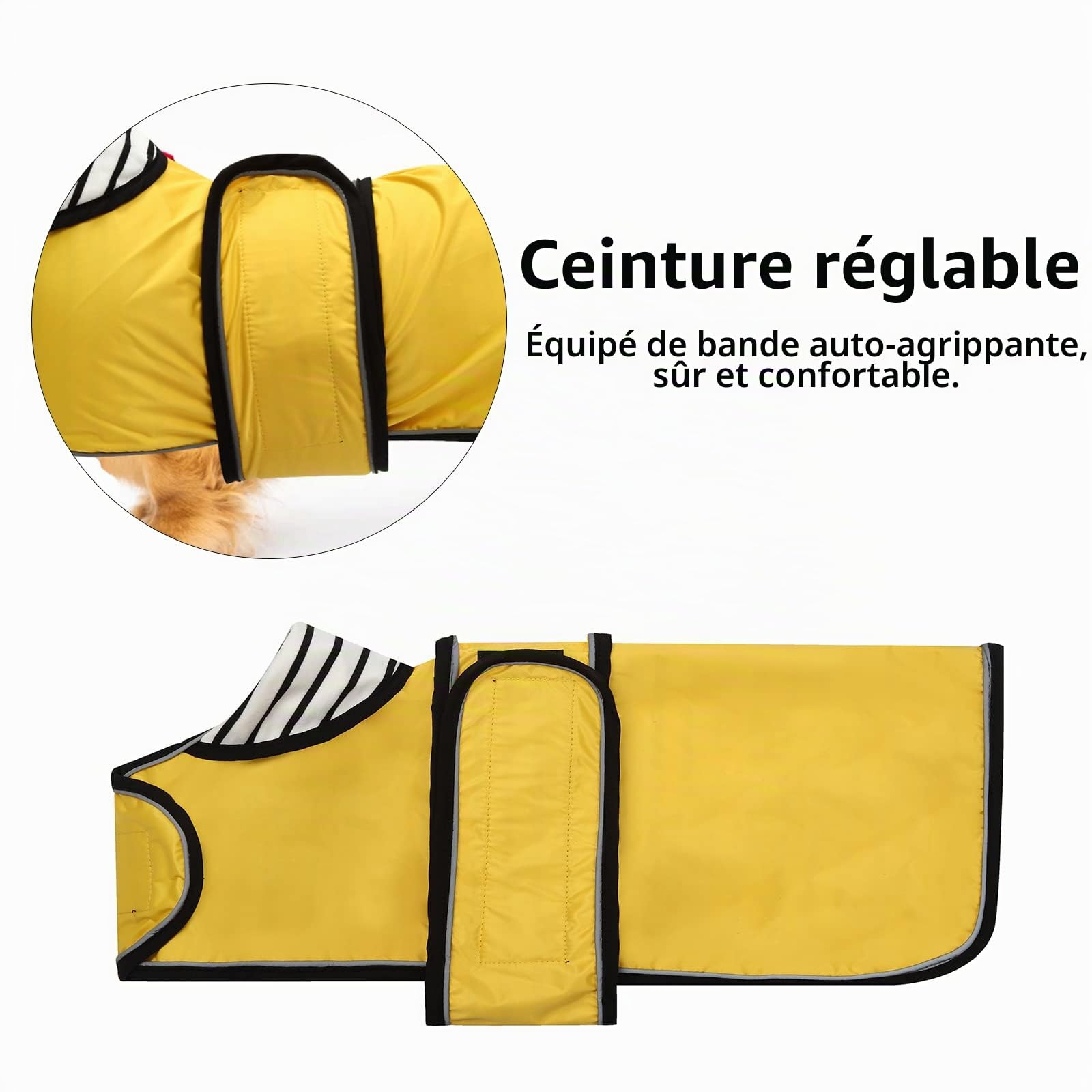 Geyecete - Imperméable Veste pour Chien Teckel, réglable et légère Manteau avec Sangles réfléchissantes et Trou pour Harnais,Vêtement pour Petit Moyen Gros Chiens-Jaune-S
