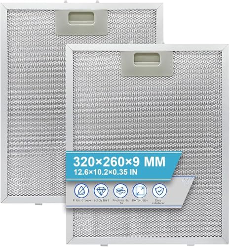 Filtre à Graisse métallique pour Hotte Aspirante, 320 x 260 x 10 mm, 2 Filtres en Aluminium 5 Couches pour Hottes, Filtre Hotte Universelle, Large Gamme...