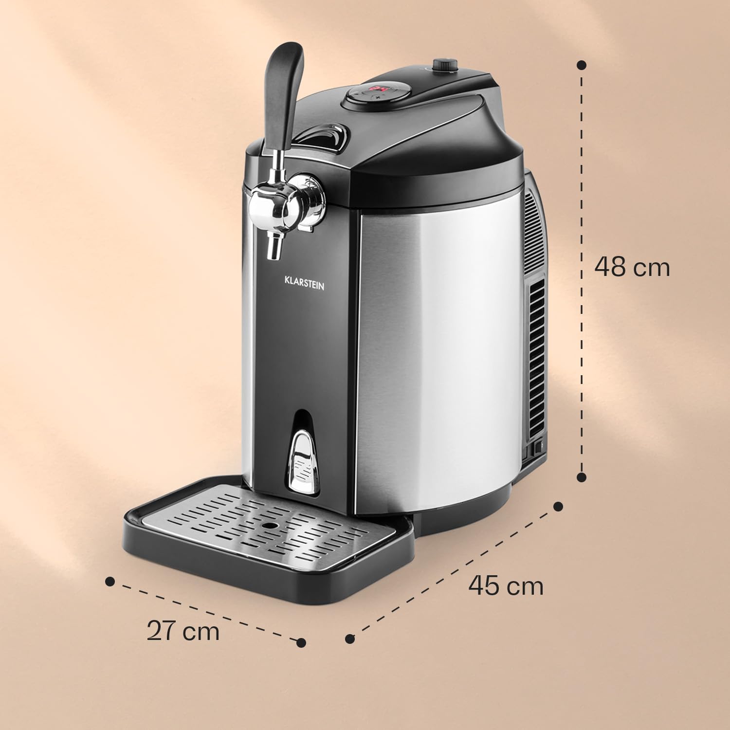Klarstein Skal - dispensador de cerveza universal con enfriador integrado, refrigeración a 2-12 °C, 5 litros, sistema termoeléctrico, 38 dB, gris plateado