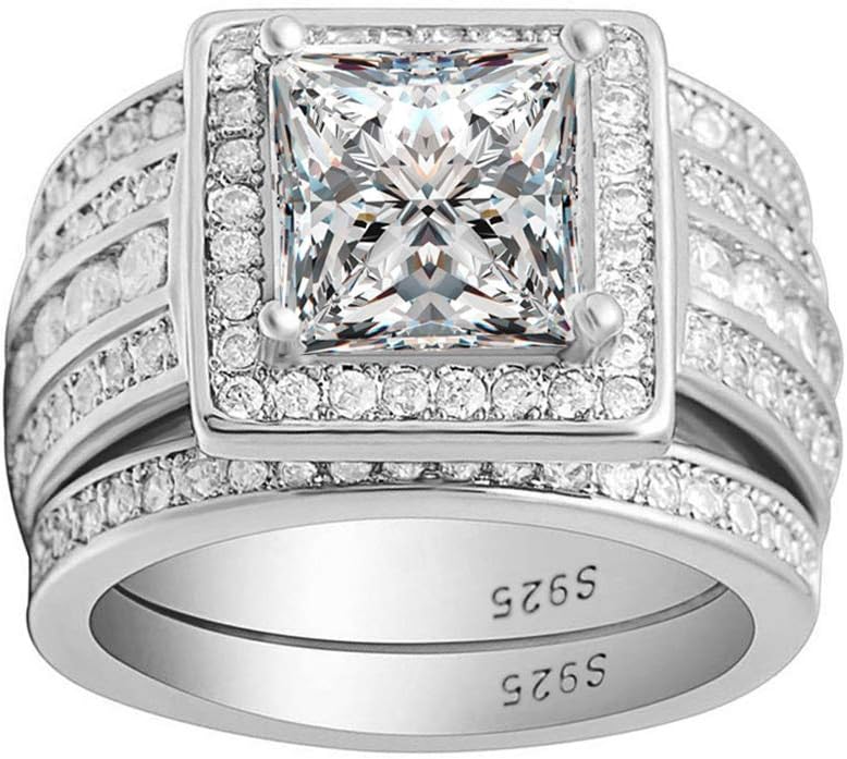 Ginger Lyne Collection Beverly Genuine 925 Sterling Silver 3 Ring Set Engagement Wedding Bands Bridal Set for Women