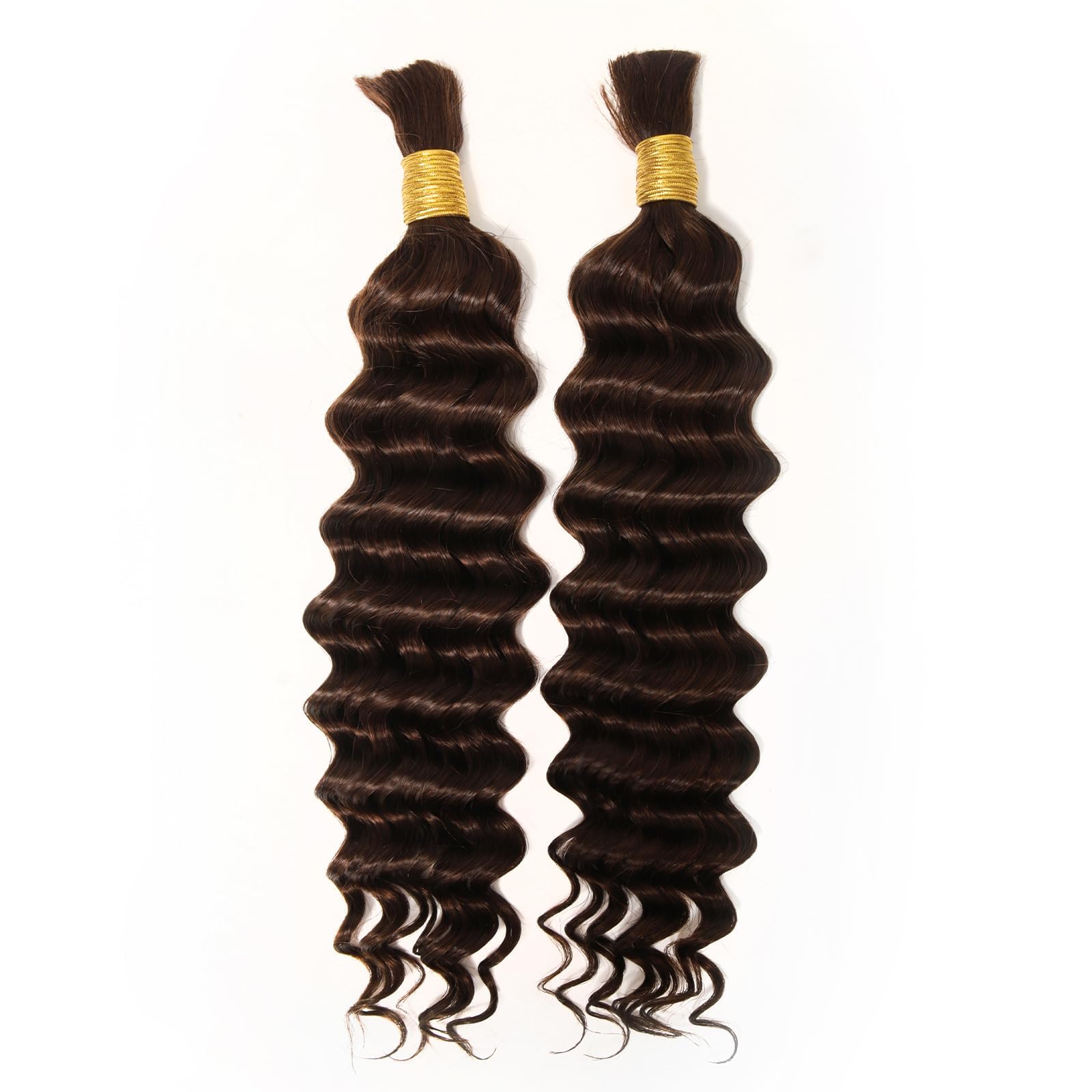 Boho Braids Human Hair Extensions, Knotless Boho Braiding Hair for Curly Bohemian Styles​,16 Inch Deep Wave Human Hair Bundles (100g),Dark Brown(4#)