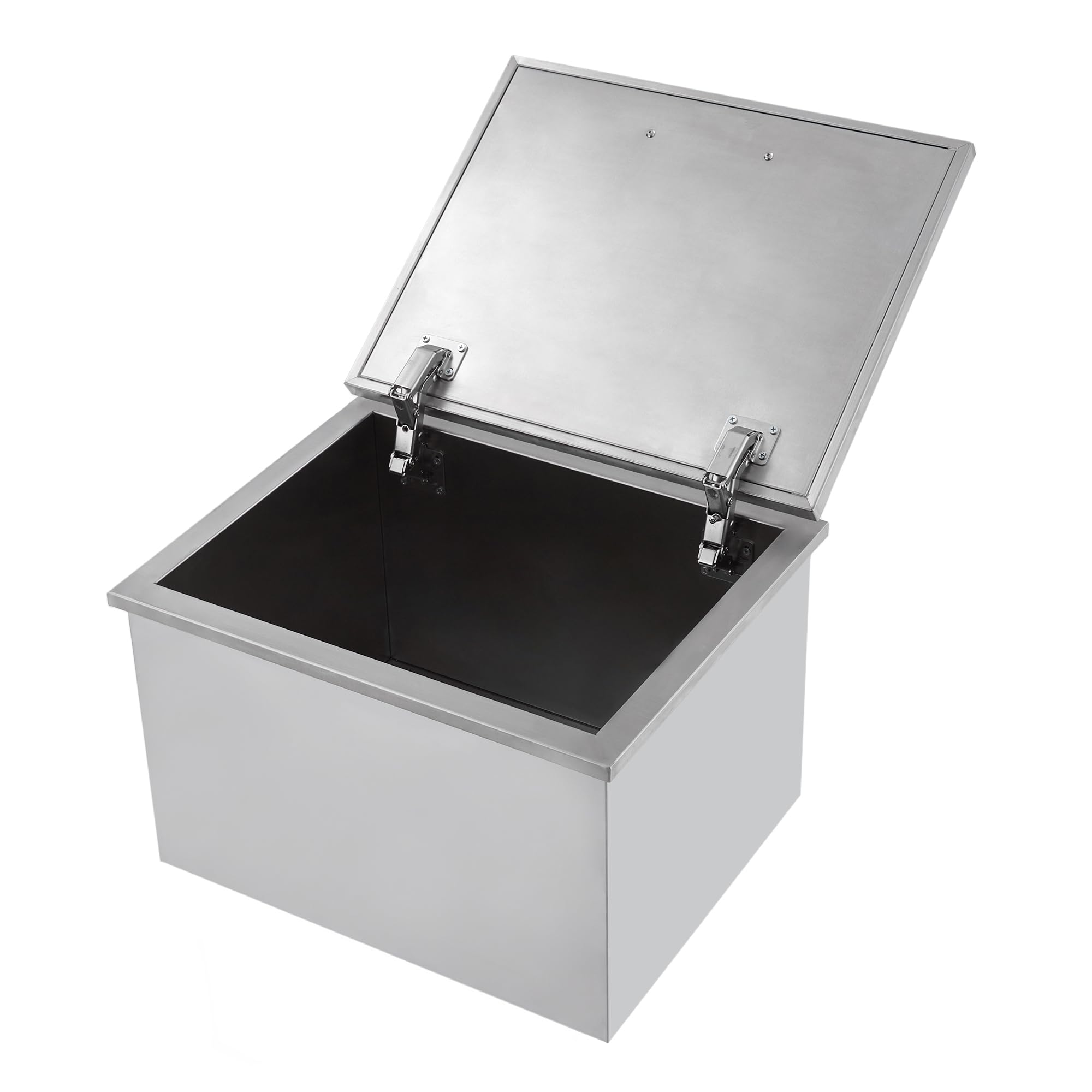 Drop-in-Eisbox Edelstahl 26L mit Deckel Großraum Isoliert Leise Schiebedeckel, Eisbehälter mit Abflussrohr, Ablaufstopsel Passend, ohne Strom Kühlbox für Getränke, Wein & Bier