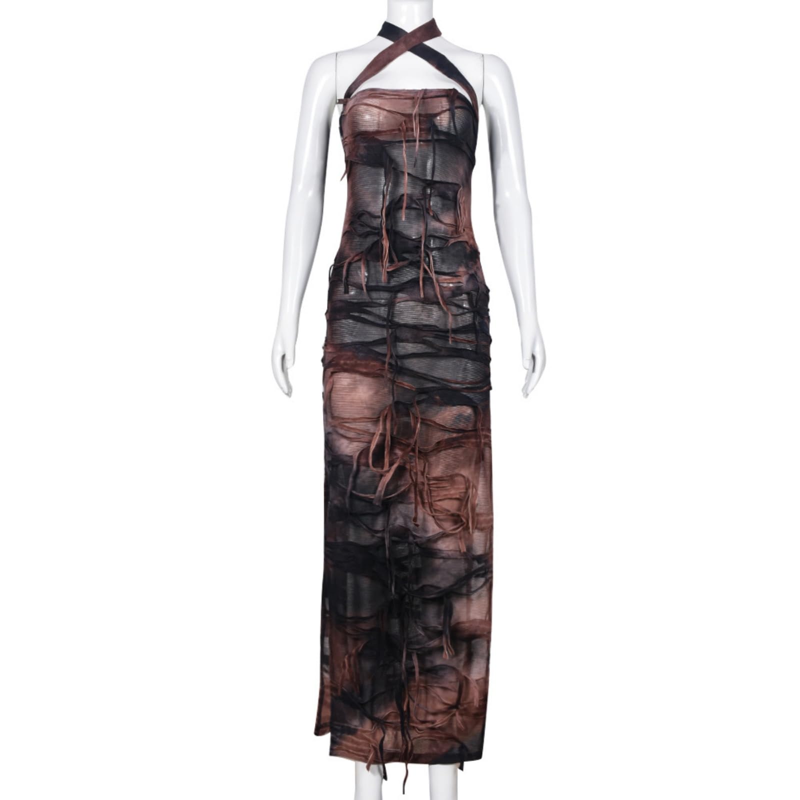 Novaorily Women Sexy Tie Dye Fringe Bodycon Dress Y2K Sleeveless Split Evening Cocktail Formal Gowns for Party Club Night