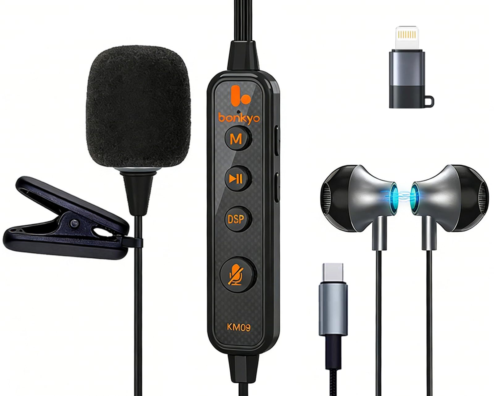 KM09 Tragbares Soundkarte-Karaoke-Headset mit In-Ear-Überwachung, Sprachwechsler, integrierter Soundkarte, tragbares Karaoke-Mikrofon & Kopfhörer, Typ C Bluetooth kabelgebundene Ohrhörer für