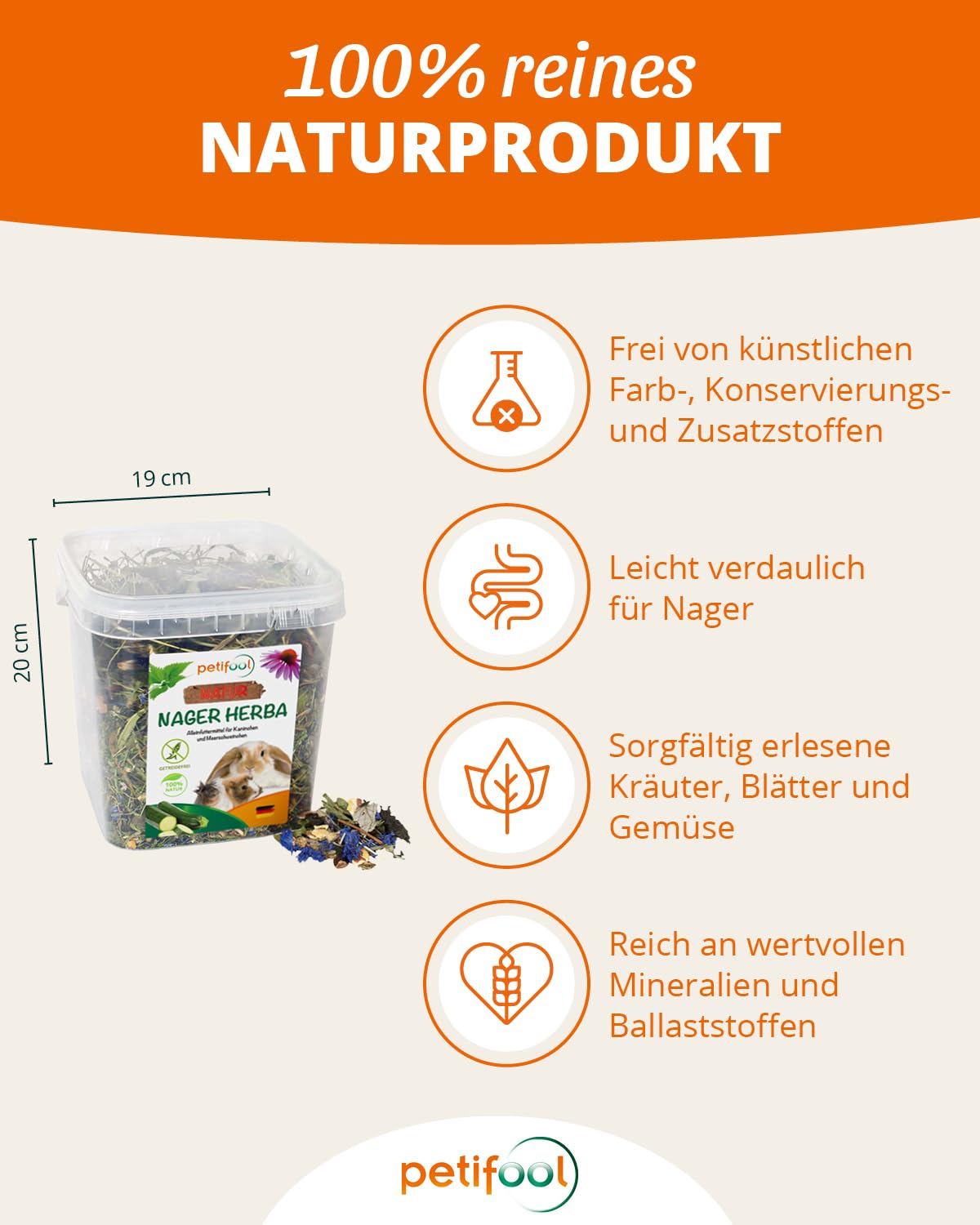 petifool Gryzonie Herba 430 g – karma dla gryzoni – karma dla królików i świnek morskich – bez sztucznych dodatków – 100% naturalna – karma odpowiednia dla gatunków