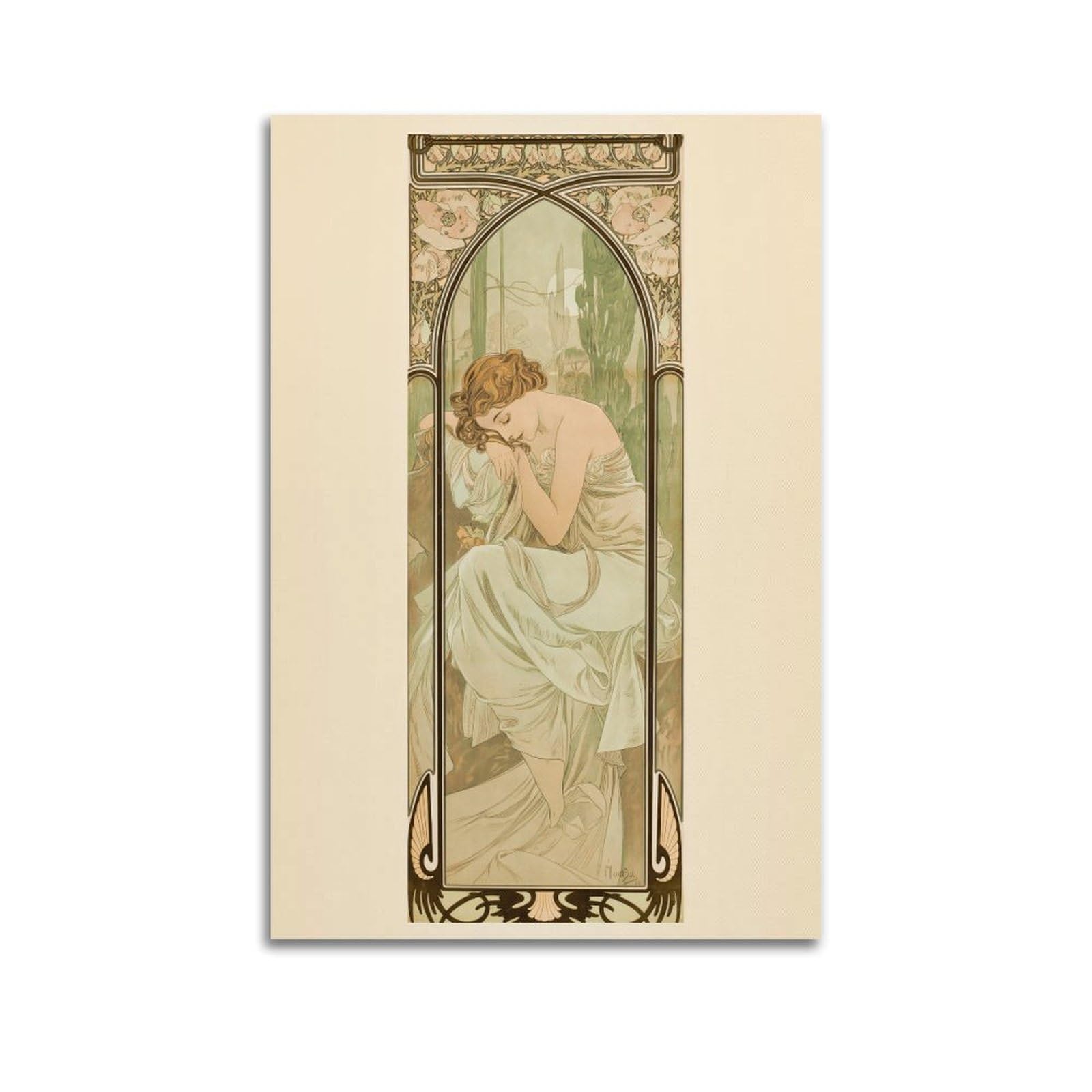 SJWINER Rest of The Night (1899) By Alphonse Mucha Poster Aesthetic Design Painting for Living Room Bed Room 16x24inch(40x60cm) Unframe-style