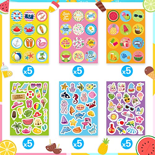 Joy Bang 500 PCS Summer Stickers for Kids, 30 Sheets Beach Ocean Tropical Ice Cream Sea Animal Holiday Hawaiian Stickers Luau Crafts Party Favors for Kids Summer Goodie Bag Stuffers — view 2