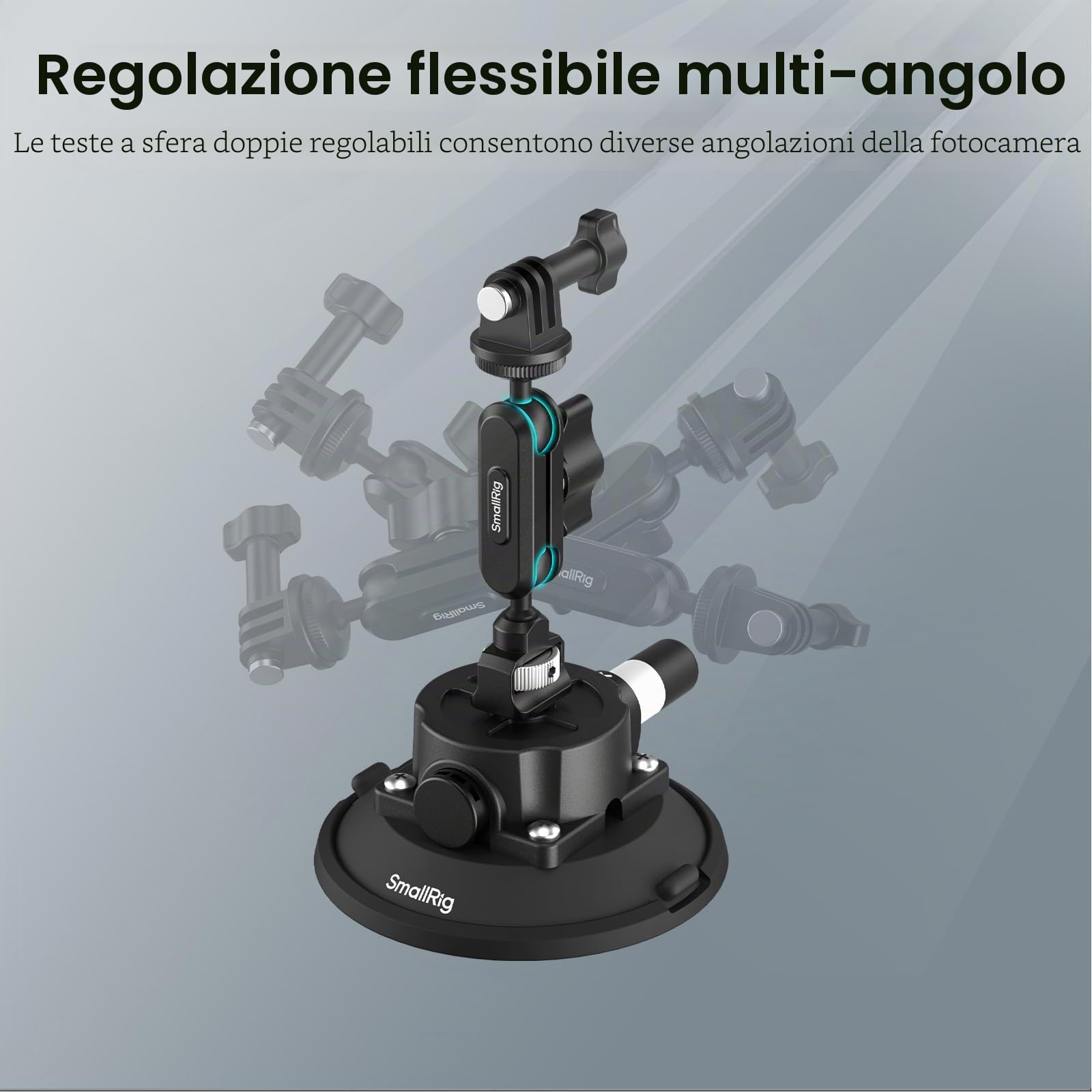 SMALLRIG Supporto a Ventosa da 4,5" con Braccio Bagico a Testa Sferica, Supporto per Action Cam per DJI Osmo Action 5 Pro/4, per Insta360 x5, per GoPro 13/12, Capacità di Carico 1,5 kg, 5855