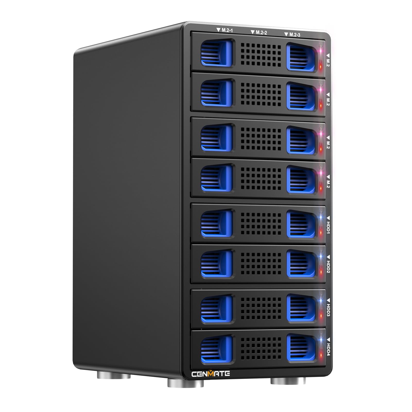 CENMATE Hybrid 4*2.5/3.5" SATA HDD/SSD+12* M / B+M Key M.2 NVMe Enclosure with Cooling Fan and USB A/C 3.2 Gen 2, Hard Drive Enclosure Support 184TB(4*22TB HDD+12*8TB 2230/2242/2260/2280/22110 SSDs)-image-33