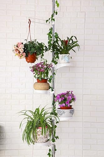 Miniatura 3 de Baoyouni - Soporte para plantas de interior barra de tensión de metal soporte para flores ahorro de espacio maceta floral estante para colgar Marfil