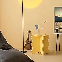 Vista 18 de HM&DX Mini mesa de centro de pétalos, mesa auxiliar de madera maciza con ondas de dibujos animados con patas en forma de X, mesa auxiliar