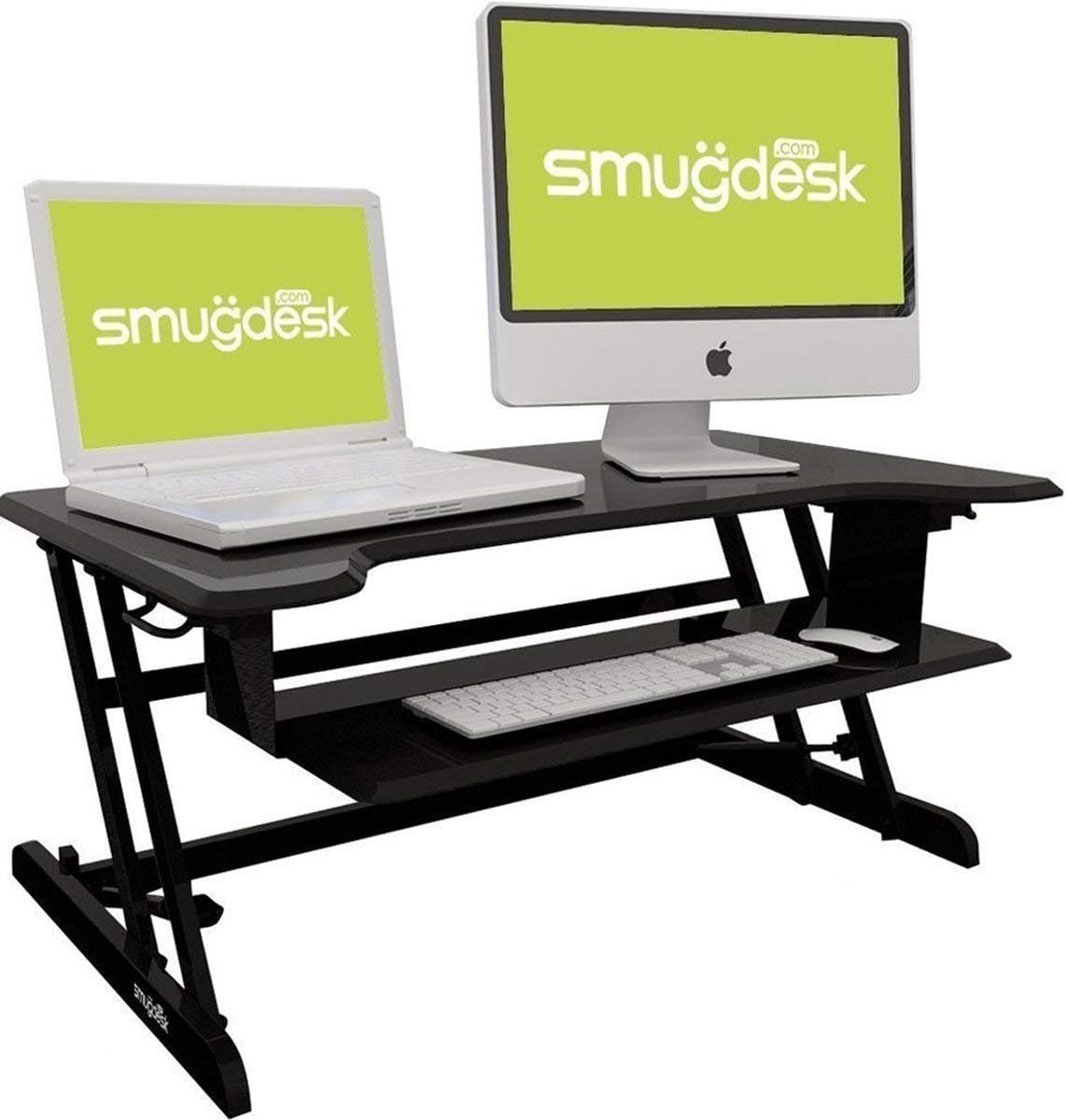 B Standing Converter Desk Height Adjustable Computer Workstation with Keyboard Tray Dual Monitors Elevating Desk 32 x 24 Inch Fully Assembled - Black