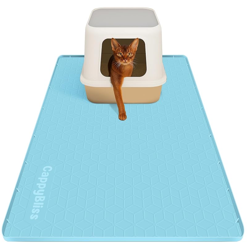 Tapete para Caixa de Areia para Gatos de Silicone com Bordas Elevadas CappyBliss Blue 86,36 x 55,88 cm