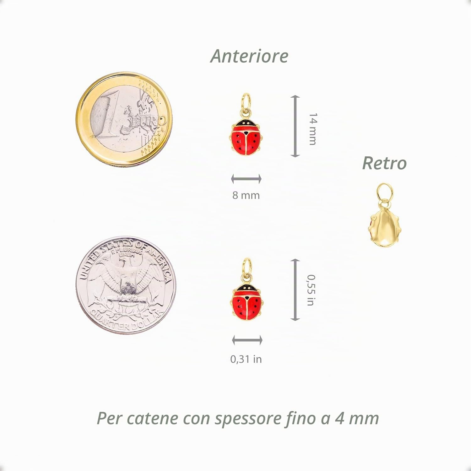 forme di Lucchetta - Ciondolo Coccinella Portafortuna Oro Giallo 14kt