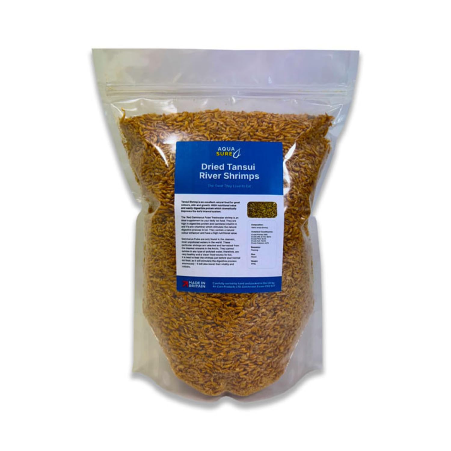 eco-filtration Tansui River Shrimps – 100% Natural Koi Food, High Protein, Colour Enhancer, 450g Resealable Bag