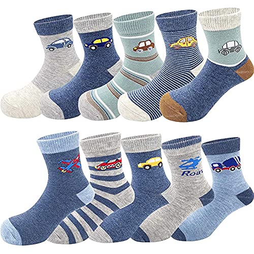 YANWANG 10 Pares de Calcetines para Niños Niñas Algodón Lindo 1-10 años(L:5-7 años,2#Avión)