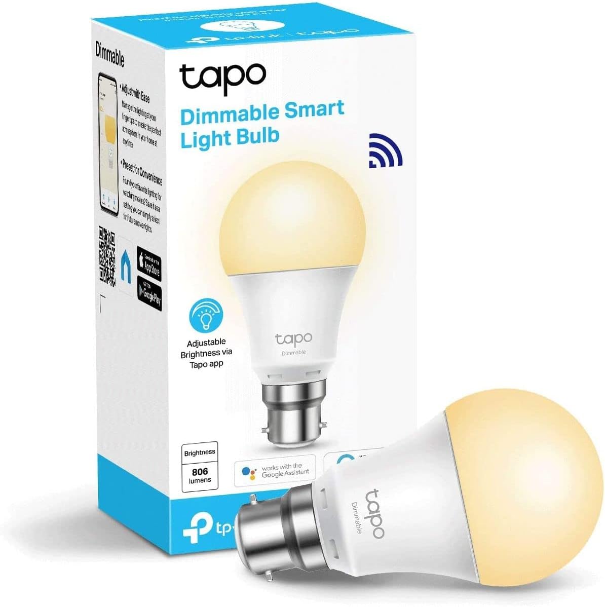 Tapo Smart Bulb, Smart WiFi LED Light, B22, 8.7W, Energy saving, Works