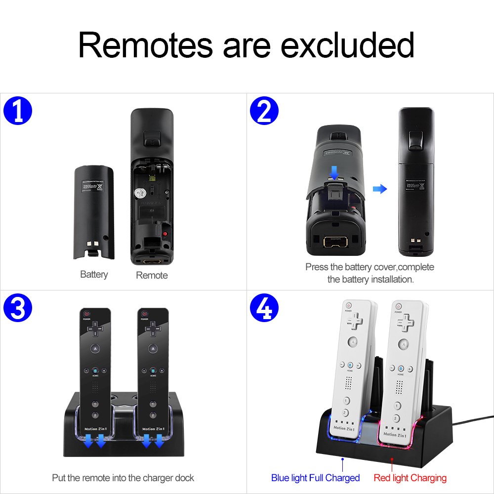 Wii controller Charger Dock,Galexh SHY02 Controller Charging Station With Rechargeable Batteries for Wii Remote(Random Color)