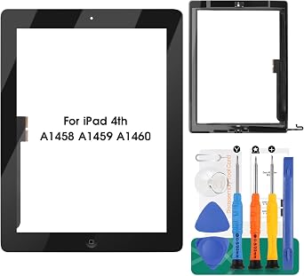 for iPad 4 Screen Replacement-SRJTEK Touch Screen for iPad 4 4th Gen A1458 A1459 A1460 Digitizer Glass Sensor Assembly Repair Parts Kits,Include Home Button,Adhesive,Tempered Glass Black