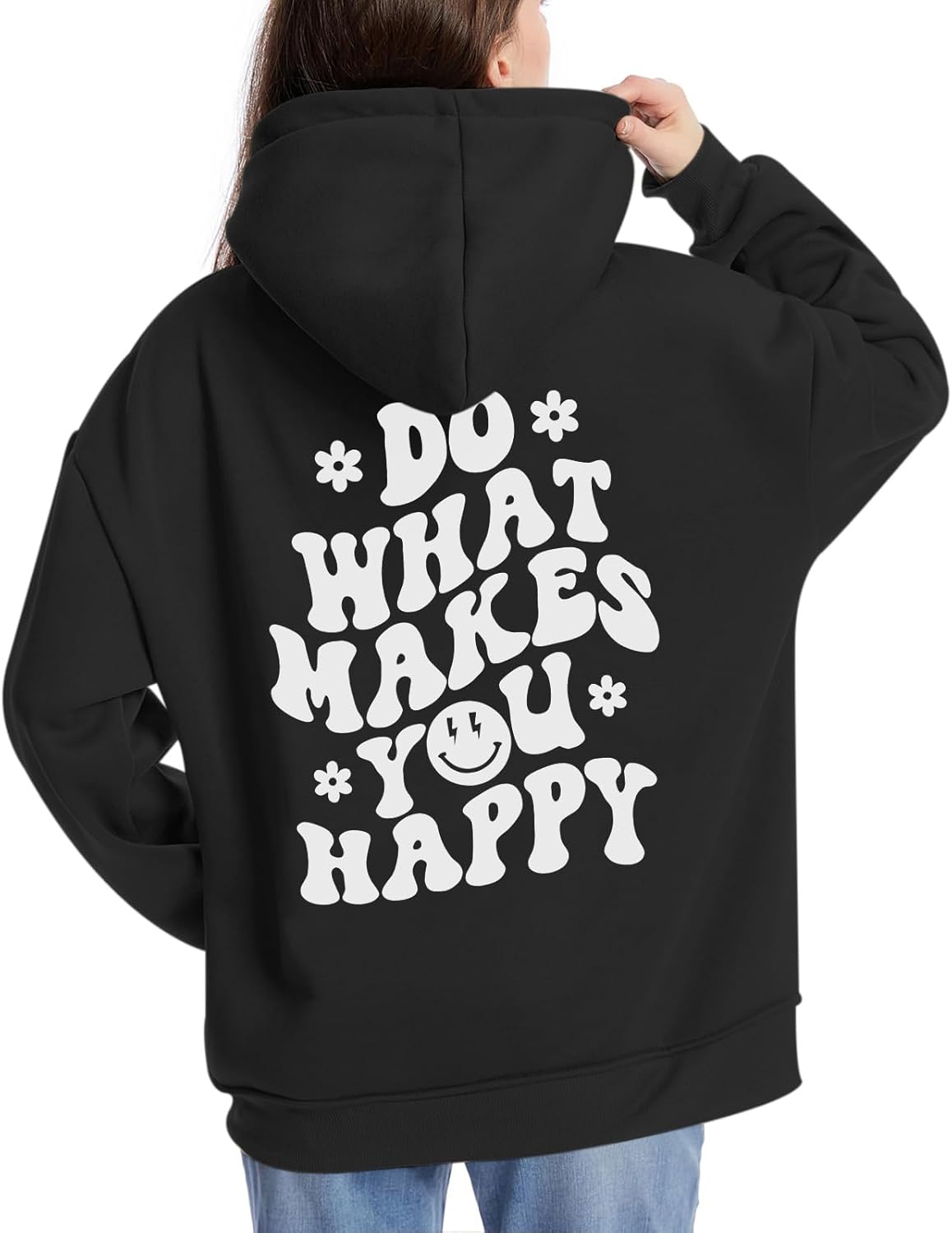 Tuislay Women Cute Graphic Oversized Hoodies Sweatshirts for Teen Girls Aesthetic Y2k Preppy Fleece Happy Hooded Pullover