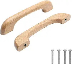 Uenhoy Puxadores de armário de madeira natural, 10 peças, puxadores de madeira maciça para armários e gavetas de cozinha - 12,7 cm de comprimento, espaçamento de orifício de 3-3/10.2 cm