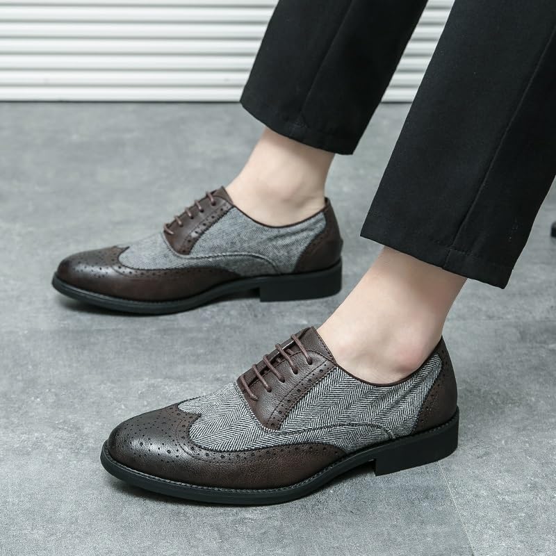 Shoes Dress Oxford for Men Lace Up Pointed Toe Brogue Embossed Wing tip Two Tone Patchwork Non Slip Rubber Sole Slip Resistant Anti-Slip Classic3