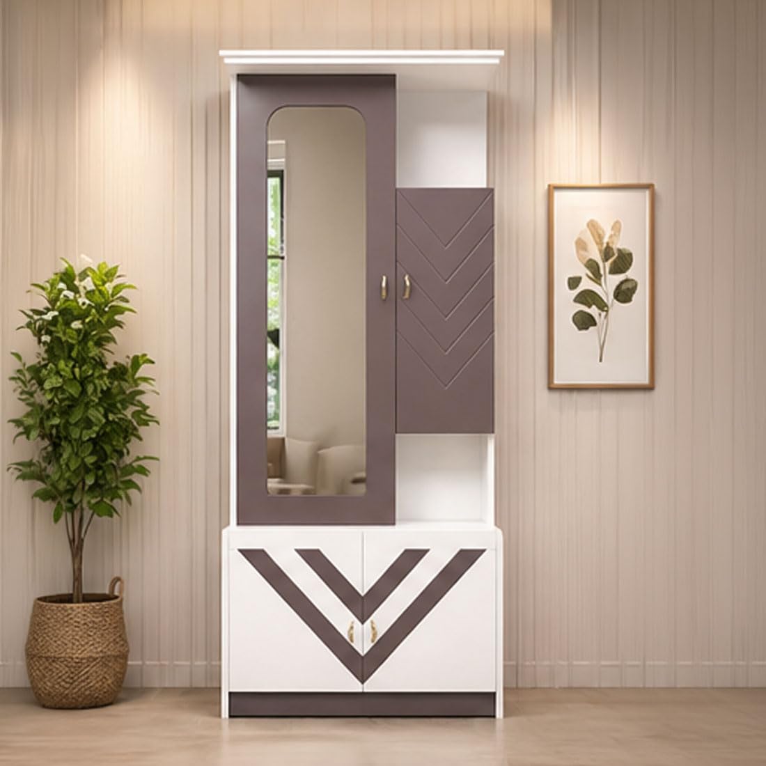 Valente Dressing Table | Wooden Vanity Unit, Full-Length Mirror, Chevron Design, Bedroom Furniture, Built-in Storage-image-43