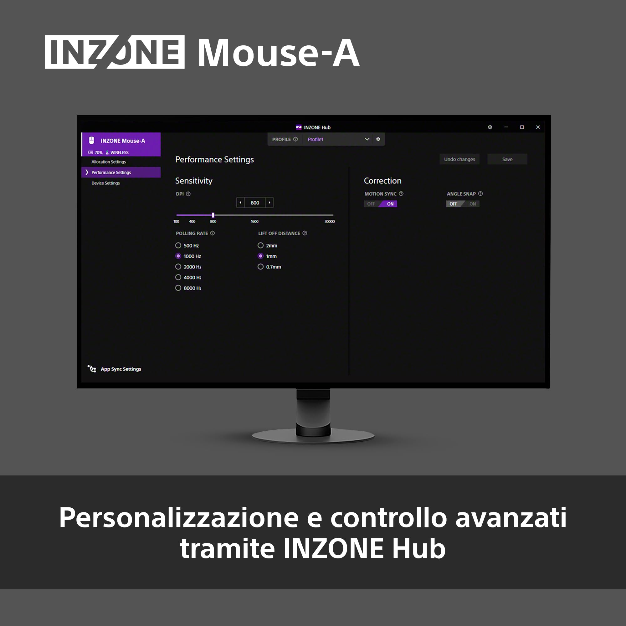 Sony INZONE Mouse-A Mouse da Gaming Wireless –Ultra-leggero 48,4g, Polling Rate 8000Hz, Sensore PixArt 30K DPI, Switch Ottici, Batteria da 90 ore, USB-C, Co-progettato con Fnatic – Per eSport FPS–Nero