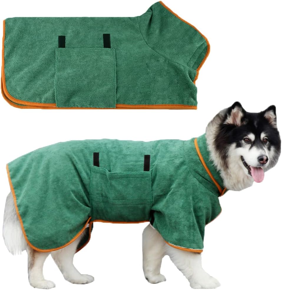 Cckuu Dog Drying Robe Towel Coats Adjustable Dog Dressing Gown