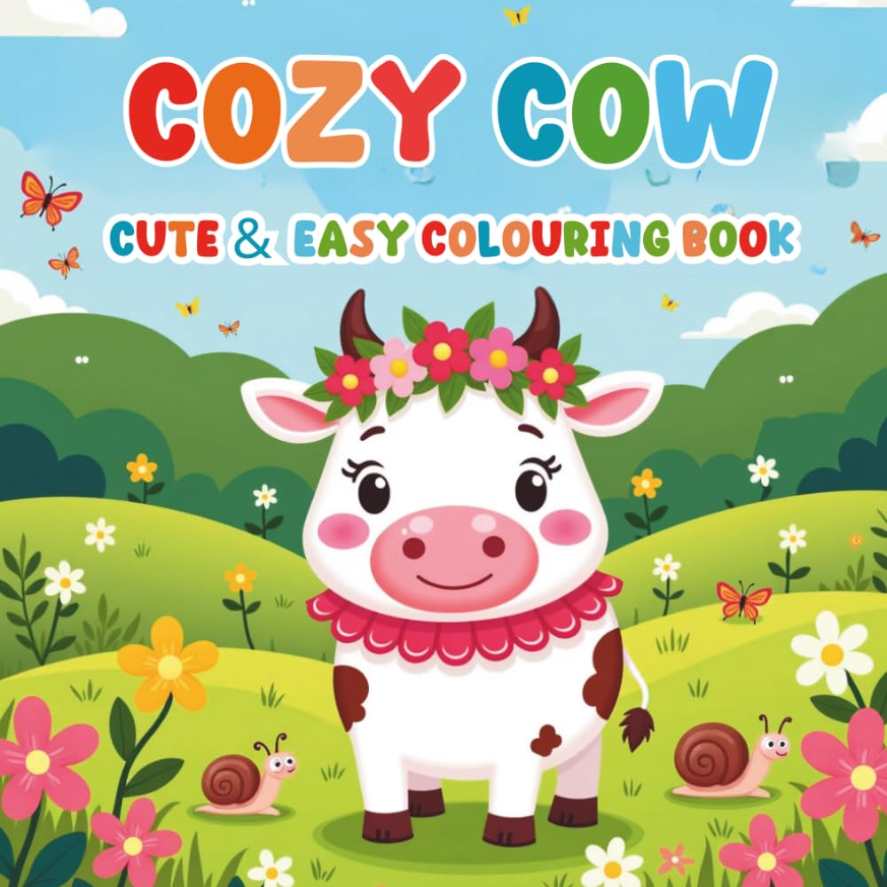 COZY COW CUTE AND EASY COLOURING BOOK: 40 Cute and Cozy Cow Pages: Adorable Cows in Cozy Scenes | Easy and Fun Colouring for All Ages
