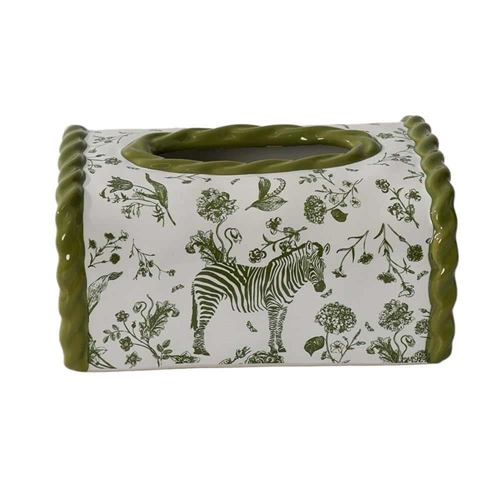 Tissue Holder Dispenser Creative Home Paper Towel Box Living Room Square Ceramic Drawer for Living Room(Green)