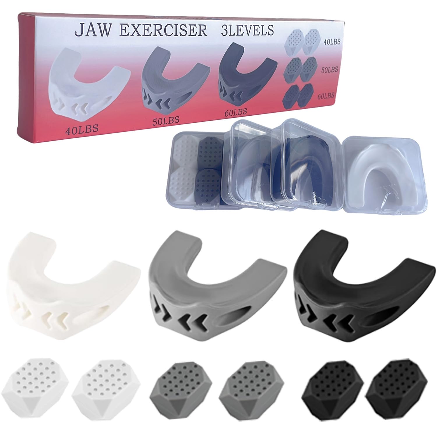 lifeicomall Jaw Trainer，9PCS Jaw Exerciser for Men & Women，Jawline Trainer with 3 Resistance Levels for Jawline Exerciser Chew, Jaw Toner for Beginner Intermediate & Advanced Users