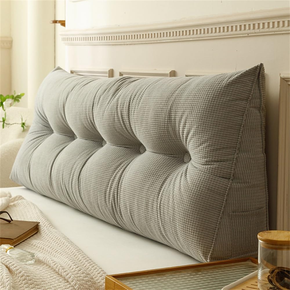 HUMAJORY Wedge Pillows ，Lumbar Support Pillow，Headboard Reading Pillow, Triangular Headboard Cushion，for Bed Sofa Tatami, Washable Daybed Triangle Bolster Cushion(Gray,150x40x12cm)