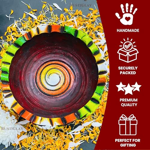 Image of Handmade Terracotta Urli Bowl | Uruli for Flower Decoration | Clay Urli Pot for Home Decor | Flower Pot | Terracotta Home Decor, 700 ml, Multicolor