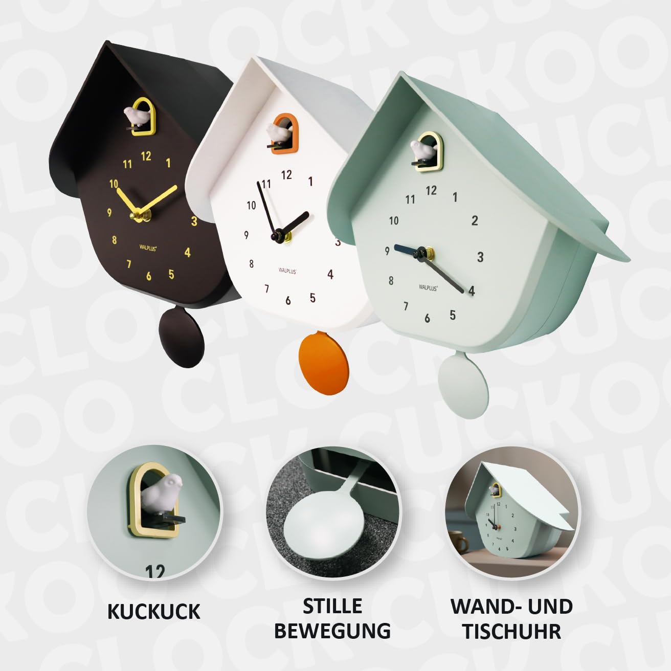 WALPLUS Kuckucksuhr Modern mit Pendel Stilvolle Cuckoo Clock für Kinderzimmer und Wohnzimmer Batteriebetriebene Wanduhr mit Vogel Ideal als Kuckucksuhr Kinder und Moderne Dekoration