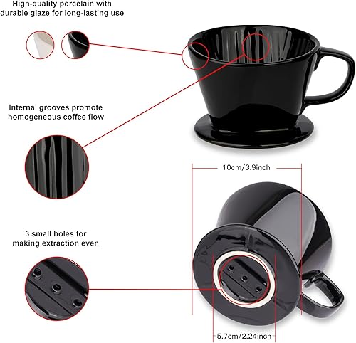 Miniatura 3 de YOLIFE Cafetera para verter sobre el gotero de café, accesorios de porcelana de preparación lenta para viajes, camping, oficina, hogar, 2 tazas