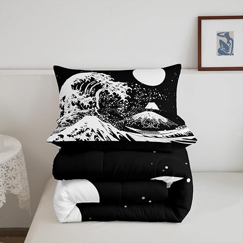 Miniatura 5 de Erosebridal Juego de ropa de cama tamaño King, diseño de olas del océano, edredón de plumón de Fuji de montaña, edredón de estilo japonés, edredón