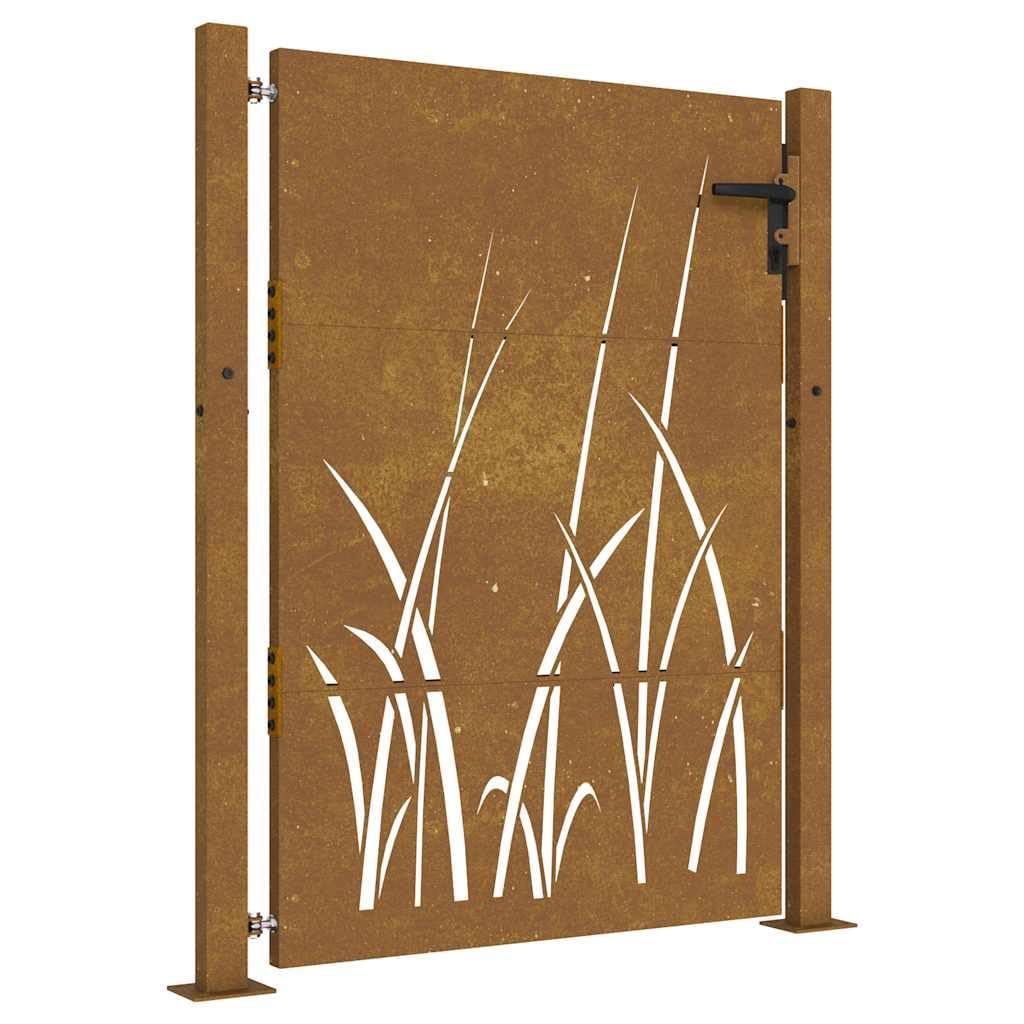 vidaXL Gartentor, Gartentür mit Gras-Design, Abschließbar Hoftor Eingangstor für Garten Terrasse, Tor Zauntor Gartenpforte, 100x150 cm Cortenstahl
