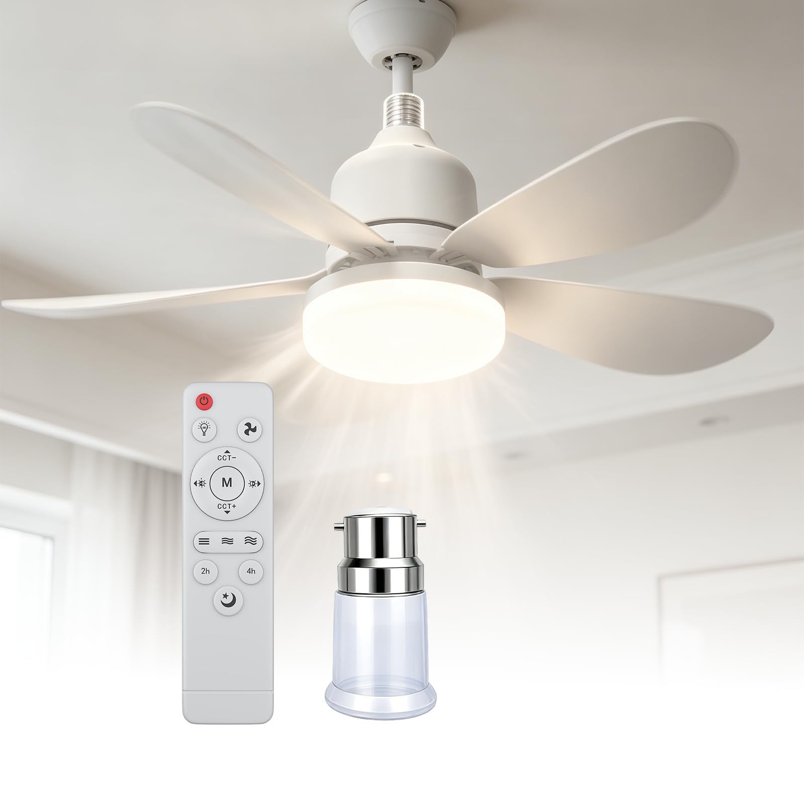 Oiwerh B22 52Cm Ceiling Fan Light Bulb Bayonet Fitting, Ceilings Fans With Light & Remote Control, Ceiling Fans Lights Dimmable, E27 Ceilings Lamp With 5 Blade, 3 Speed Timing