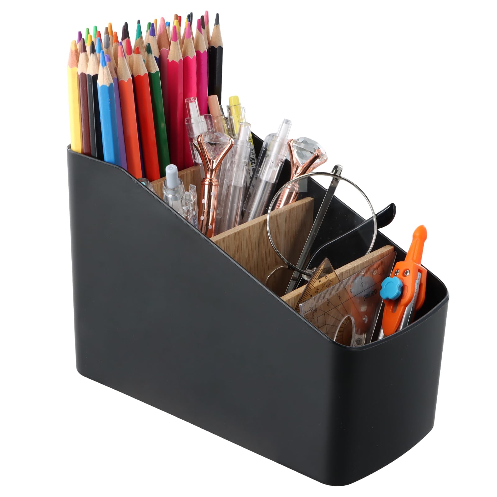 Ziyonix Desk Organiser, Remote Control Holder with 4 Compartments Detachable, Pen Organiser Makeup Organizer Multifunctional Storage for Pens, Remotes Office Supplies, Makeup Brush (Black)