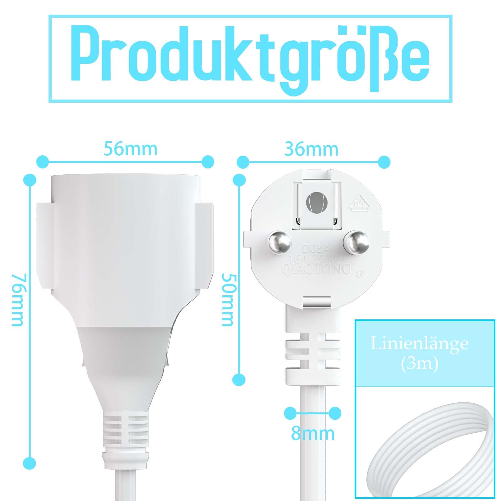HITRENDS Kabel przedłużający zewnętrzny, z zaczepem oczkowym, wtykiem bezpieczeństwa, 3 m AC Schuko, do gniazd IP44, do domu, biura, na zewnątrz, 3 x 1,5 mm², 250 V/16 A, biały
