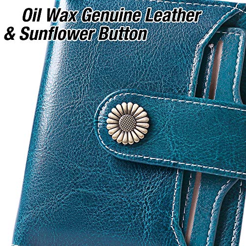 Image of GOIACII Cute Women's Wallets Ladies Leather Billfold Small Peacock Blue | RFID Blocking, Oil Wax Leather, 2 ID Windows, Compact Size, Multiple Card Slots, Zipper Coin Pocket, Bifold Card Holder