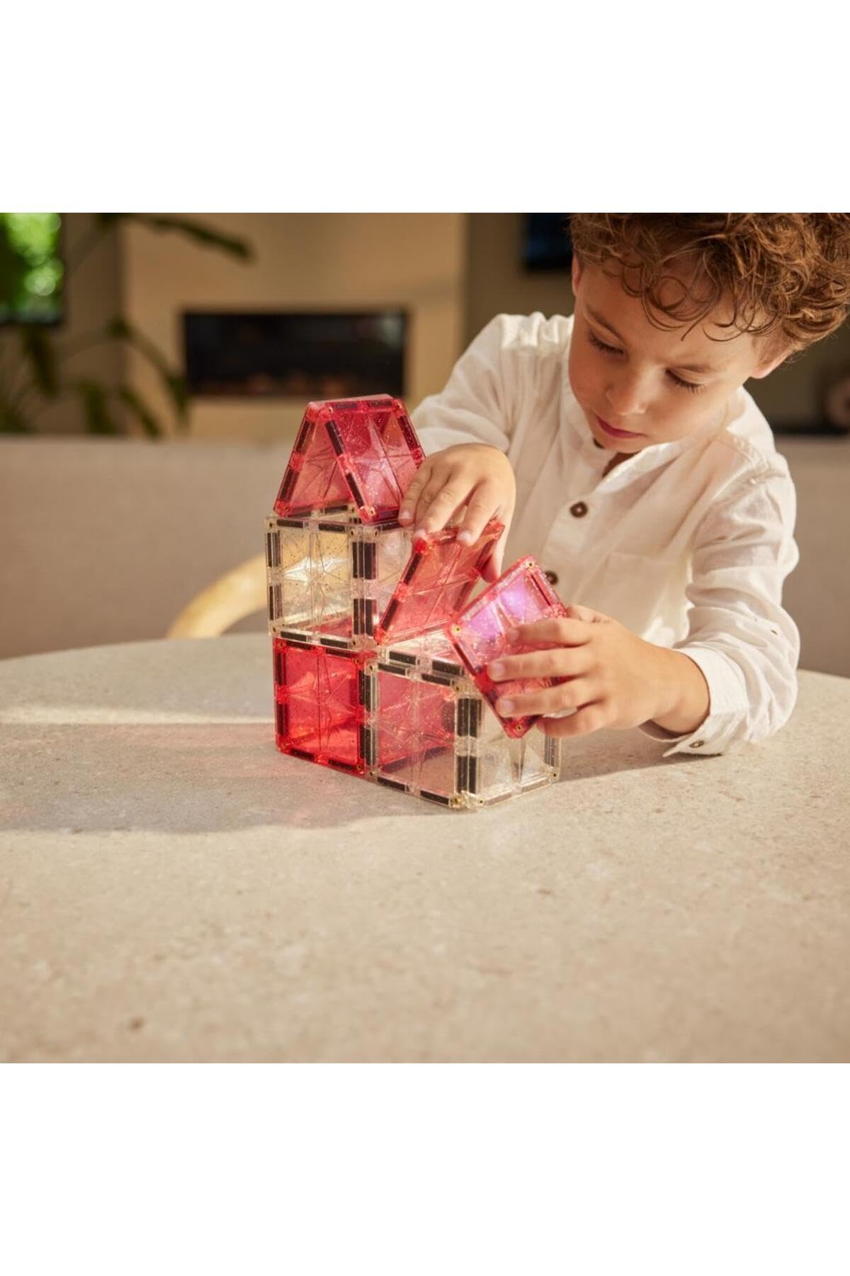 Glitter Tiles Pack przezroczyste różowe, 16 elementów, magnetyczne błyszczące klocki, zabawka edukacyjna bez substancji szkodliwych, trwała zabawka magnetyczna, zestaw z możliwością