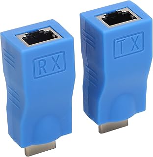 to RJ45 Network Cable Extender, RX/TX 1080P HD Cat-5e/6 Network Cable Converter Transmitter Receiver, Video Synchronization, 30m Extend